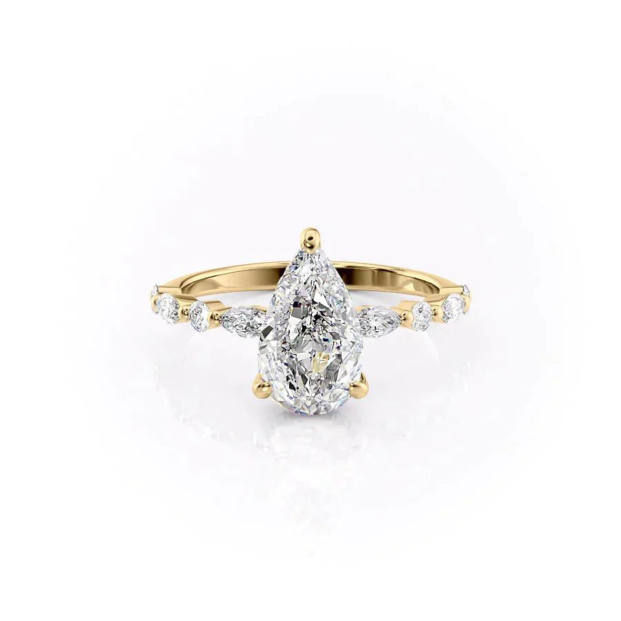 The Lindsey Set With A 1 Carat Pear 14K Yellow Gold Lab Diamond