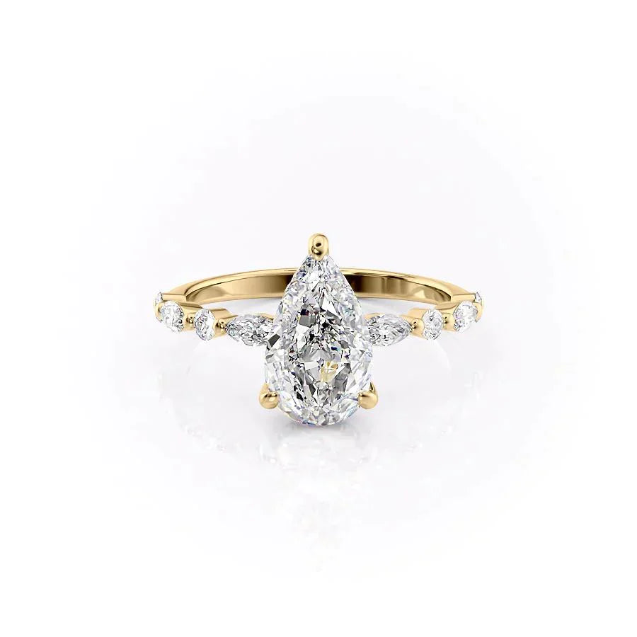 The Lindsey Set  With A 3 Carat Pear 14K Yellow Gold Moissanite