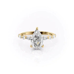 The Lindsey Set  With A 2.5 Carat Pear 14K Yellow Gold Moissanite
