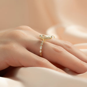 The Lindsey Set  With A 3 Carat Pear 14K Yellow Gold Moissanite