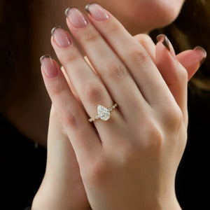 The Lindsey Set  With A 3 Carat Pear 14K Yellow Gold Moissanite