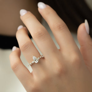 The Lindsey Set With A 1 Carat Pear 14K Yellow Gold Lab Diamond