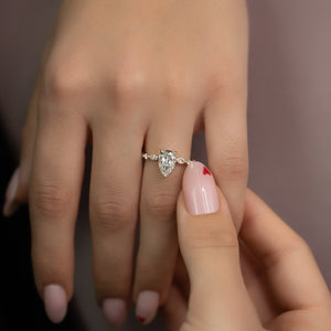 The Lindsey Set  With A 3 Carat Pear 14K Yellow Gold Moissanite