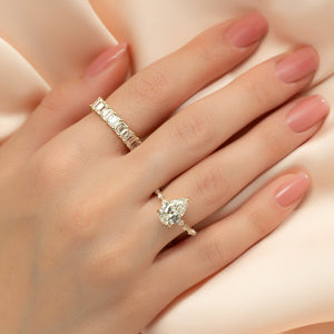 The Lindsey Set  With A 3 Carat Pear 14K Yellow Gold Moissanite