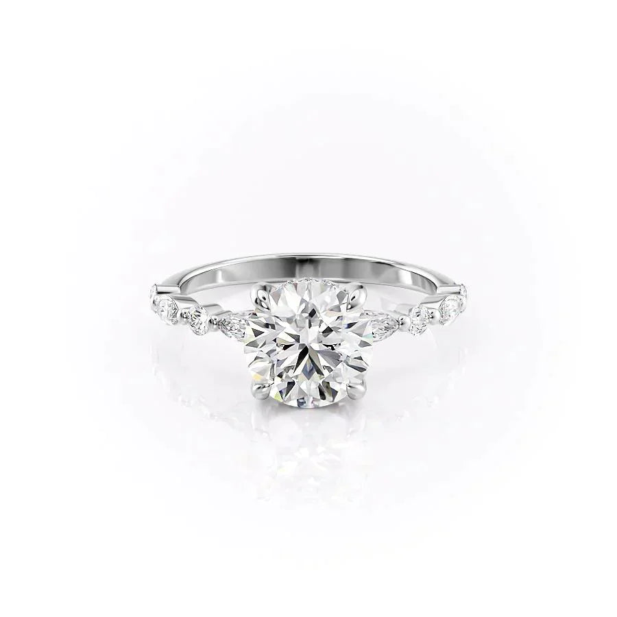 The Lindsey Set  With A 4.5 Carat Round 18K White Gold Moissanite