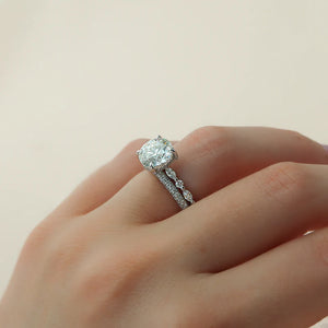 The Lindsey Set With A 1 Carat E. Cushion 14K White Gold Lab Diamond