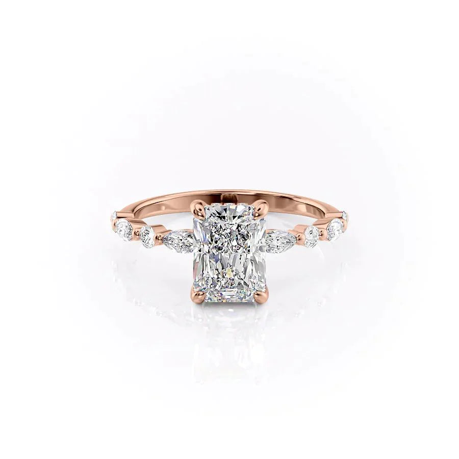 The Lindsey Set With A 3 Carat Radiant 14K Rose Gold Lab Diamond