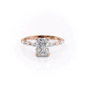 The Lindsey Set With A 3 Carat Radiant 14K Rose Gold Lab Diamond