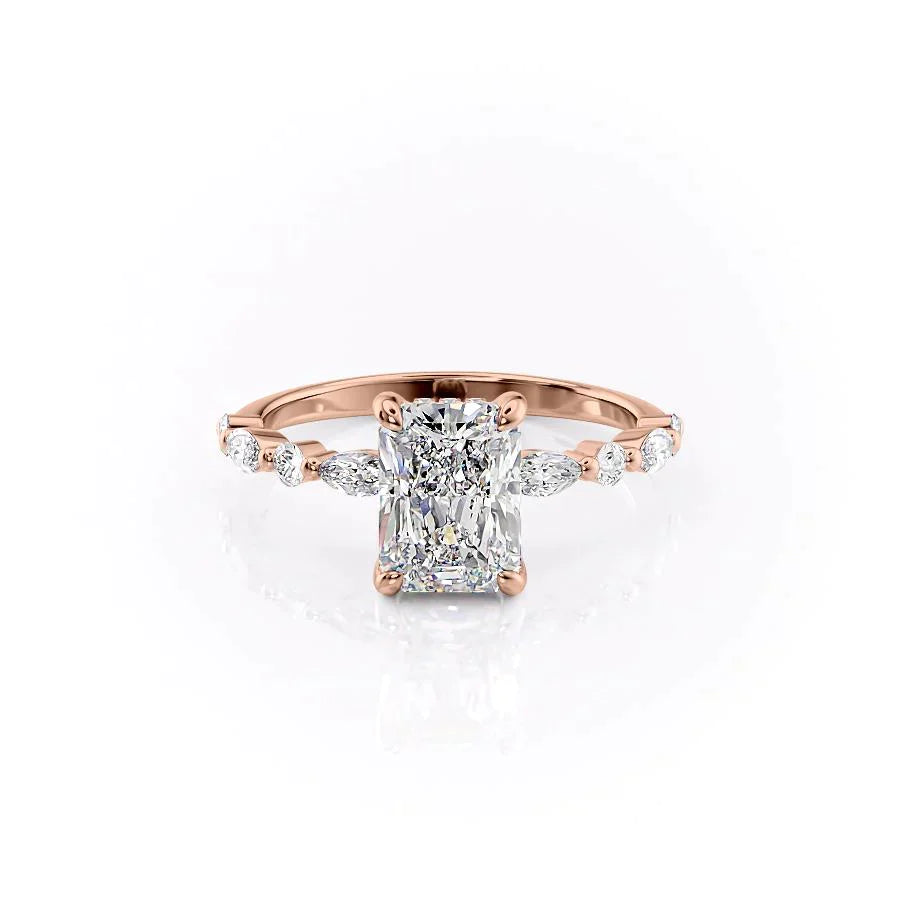 The Lindsey Set With A 1 Carat Radiant 14K Rose Gold Lab Diamond
