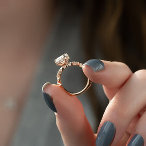 The Lindsey Set With A 1.5 Carat Radiant 14K Rose Gold Lab Diamond