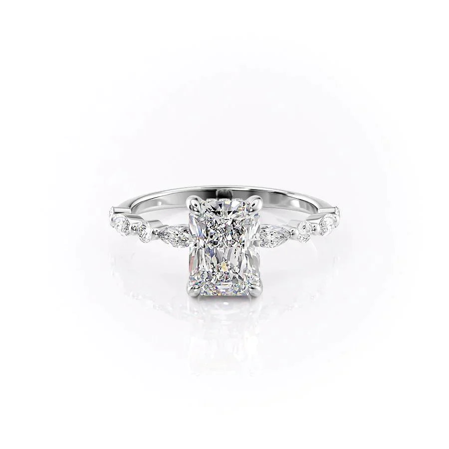 The Lindsey Set  With A 4 Carat Radiant 18K White Gold Moissanite