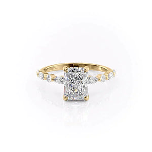 The Lindsey Set  With A 2.5 Carat Radiant 18K Yellow Gold Moissanite