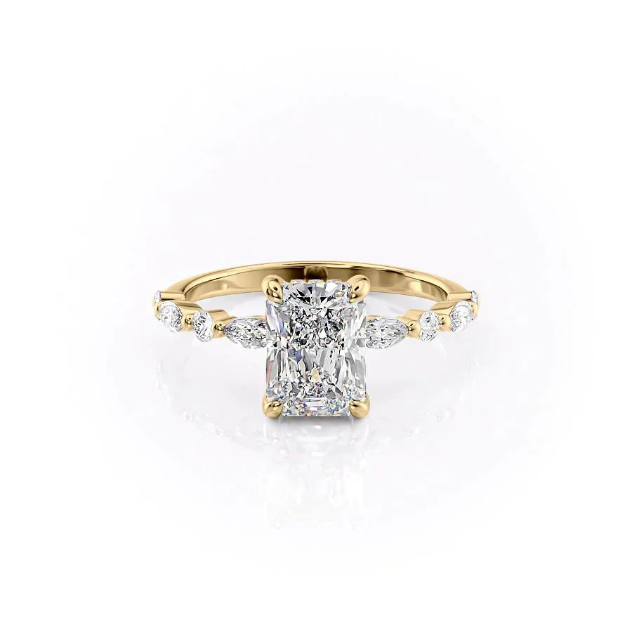 The Lindsey Set  With A 3.5 Carat Radiant 18K Yellow Gold Moissanite