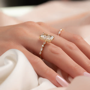 The Lindsey Set  With A 5 Carat Radiant 18K Yellow Gold Moissanite