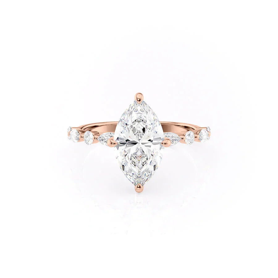 The Lindsey Set  With A 3.5 Carat Marquise 14K Rose Gold Moissanite