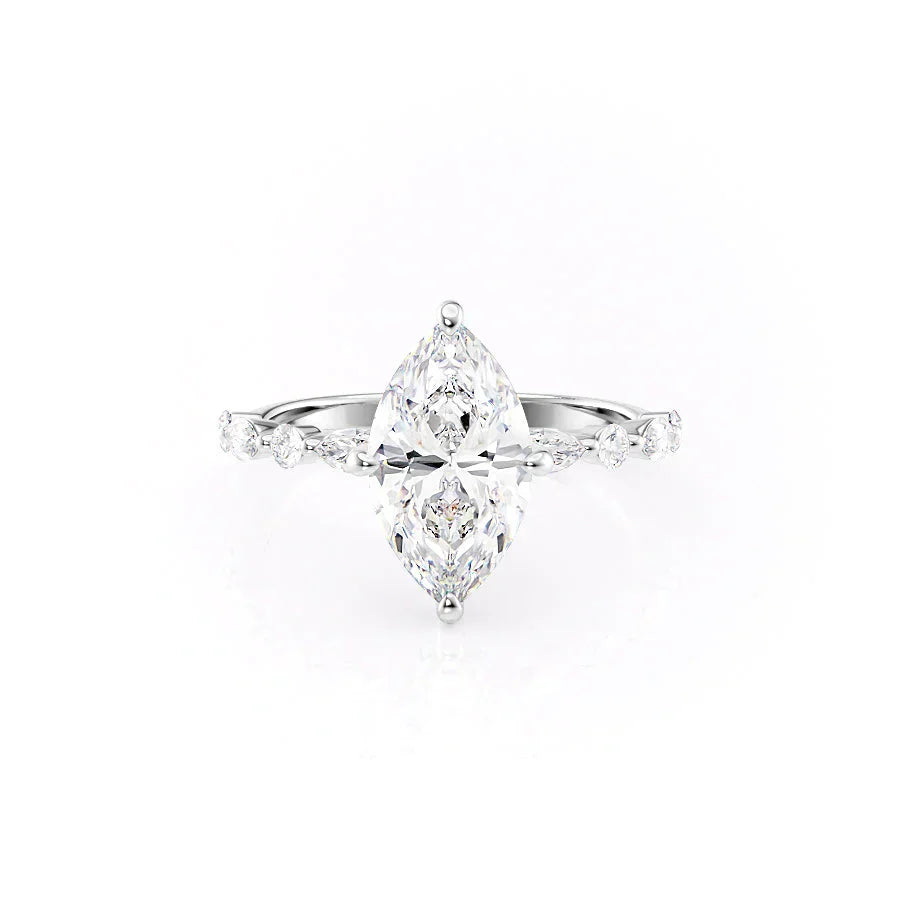 The Lindsey Set  With A 3 Carat Marquise 14K White Gold Moissanite