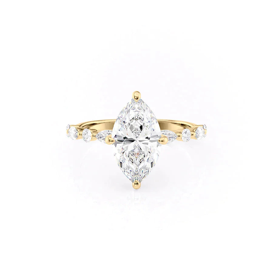 The Lindsey Set With A 1 Carat Marquise 18K Yellow Gold Lab Diamond