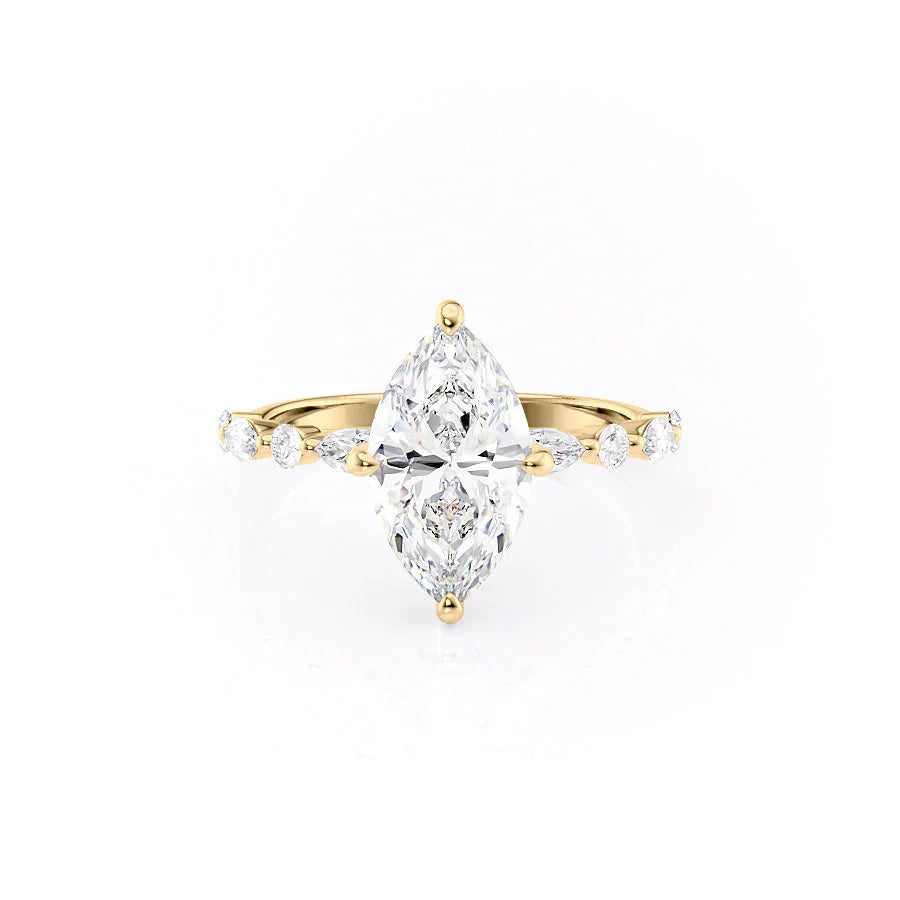 The Lindsey Set  With A 4.5 Carat Marquise 18K Yellow Gold Moissanite