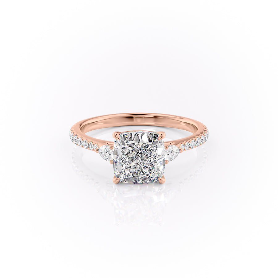 The Pears Liv Set With A 1 Carat Cushion 14K Rose Gold Lab Diamond