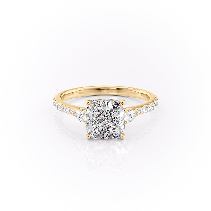 The Pears Liv Set  With A 2.5 Carat Cushion 18K Yellow Gold Moissanite