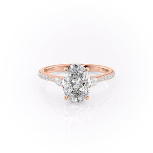 The Pears Liv Set  With A 3 Carat Oval 14K Rose Gold Moissanite
