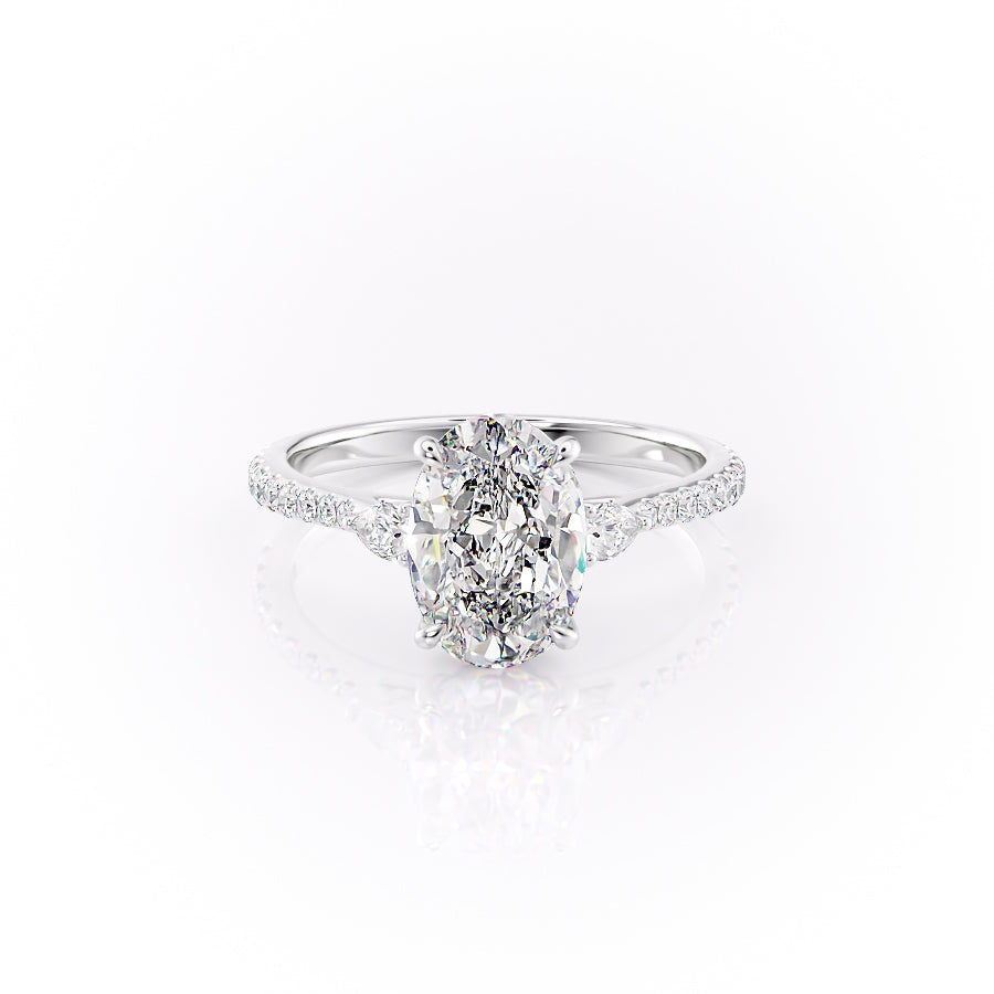 The Pears Liv Set  With A 3 Carat Oval 18K White Gold Moissanite