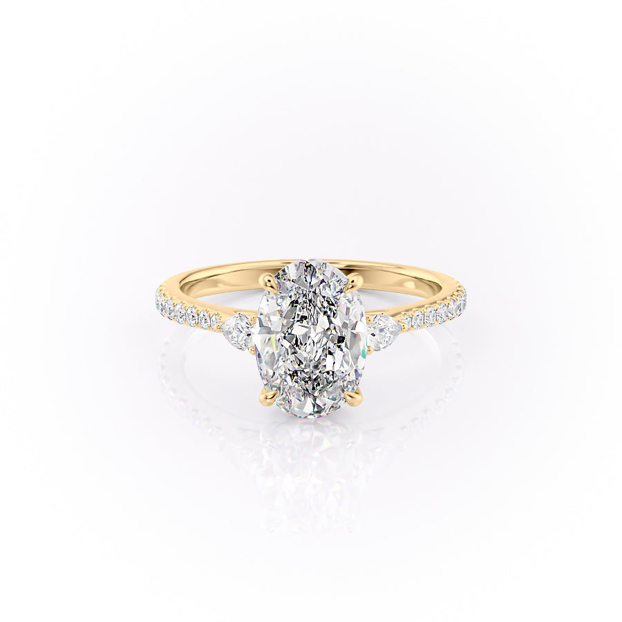 The Pears Liv Set  With A 2 Carat Oval 18K Yellow Gold Moissanite