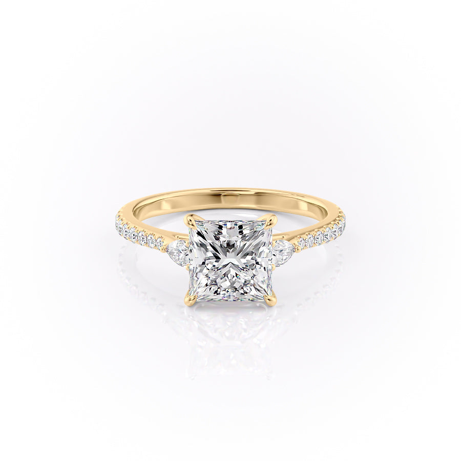 The Pears Liv Set  With A 2 Carat Princess 18K Yellow Gold Moissanite