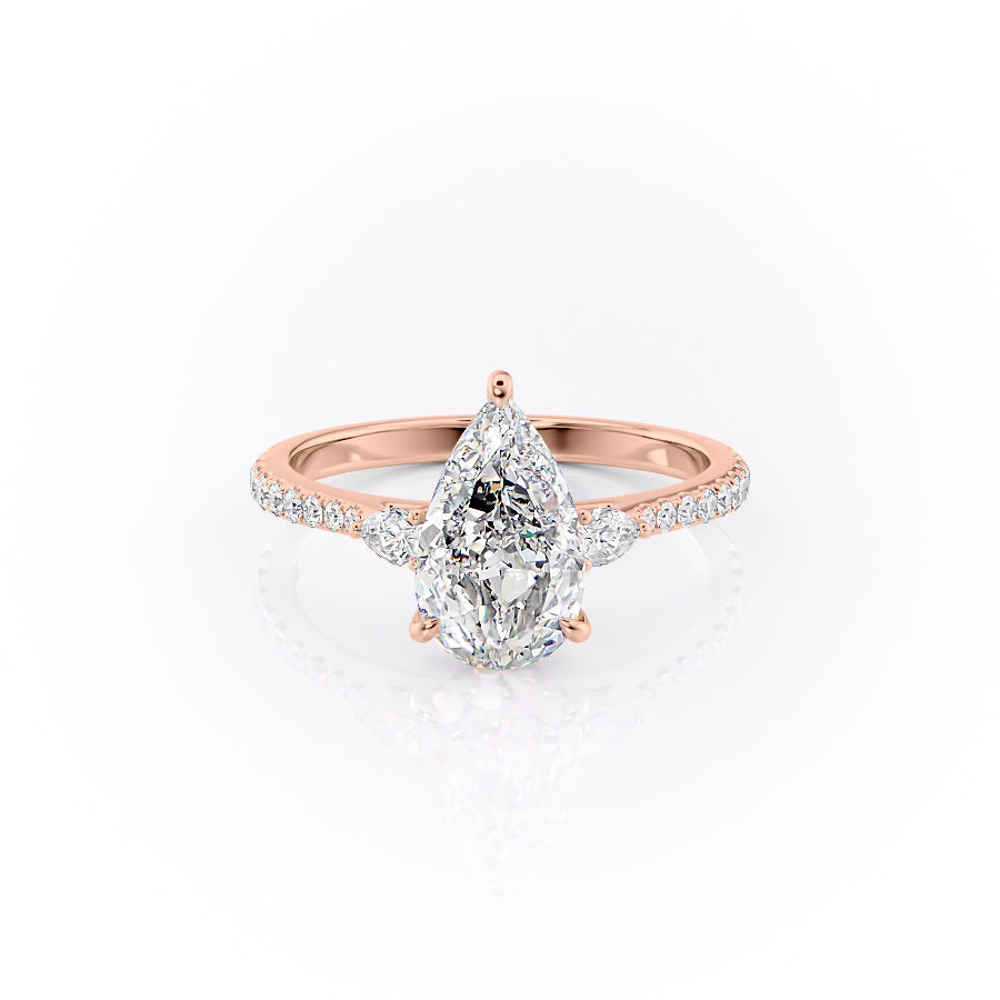 The Pears Liv Set With A 2.5 Carat Pear 14K Rose Gold Lab Diamond