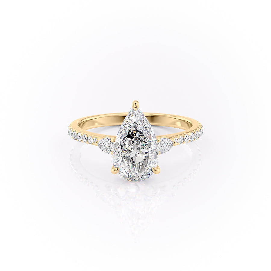 The Pears Liv Set With A 2.5 Carat Pear 14K Yellow Gold Lab Diamond