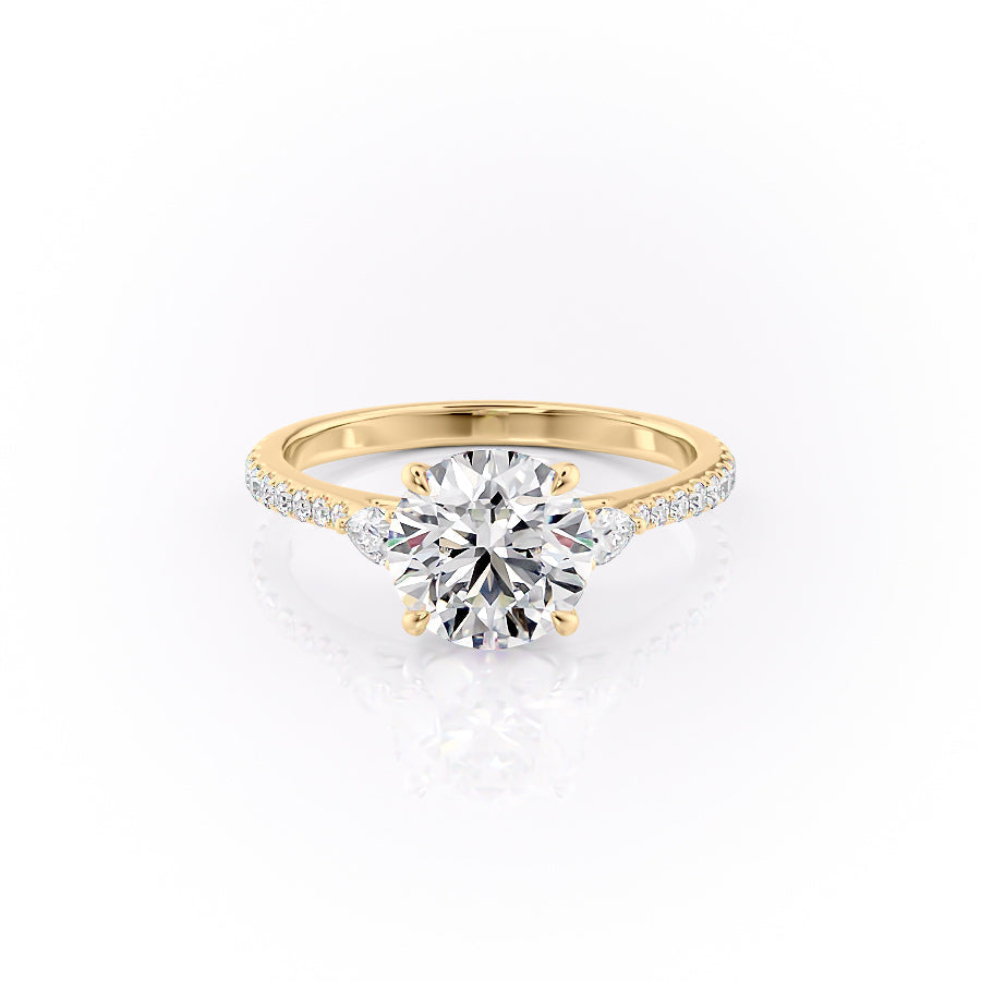 The Pears Liv Set With A 3 Carat Round 18K Yellow Gold Lab Diamond