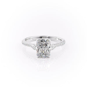 The Pears Liv Set  With A 5 Carat Radiant 18K White Gold Moissanite