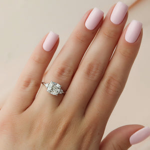 The Lia Set  With A 4.5 Carat Cushion 14K White Gold Moissanite