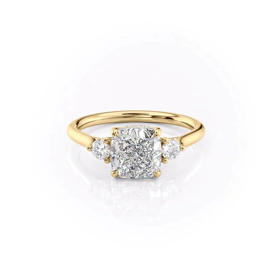 The Lia Set With A 1 Carat Cushion 18K Yellow Gold Lab Diamond
