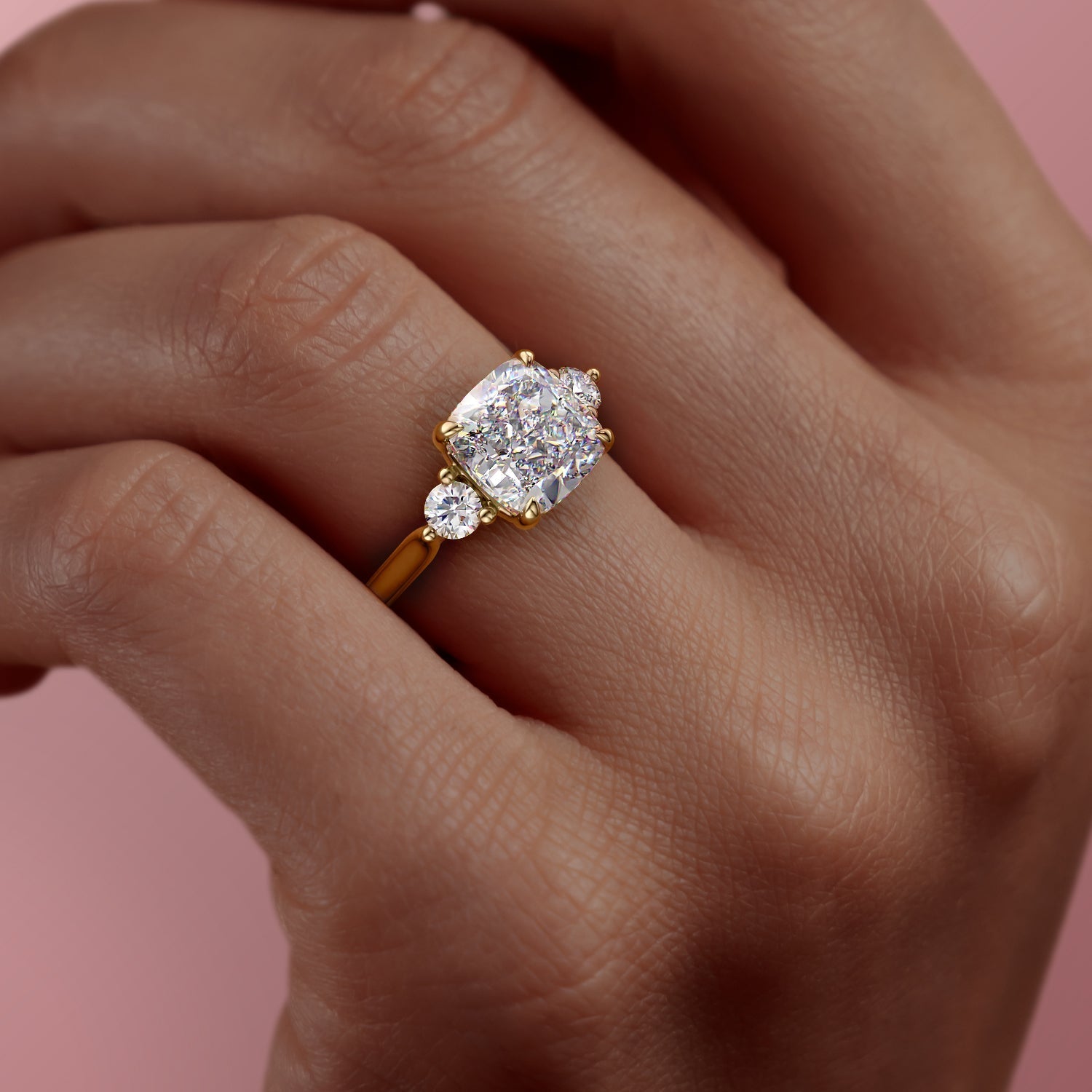The Lia Set With A 1 Carat Cushion 18K Yellow Gold Lab Diamond