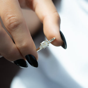 The Lia Set With A 1 Carat Cushion 14K Yellow Gold Lab Diamond