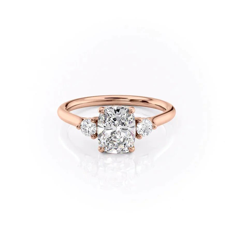 The Lia Set With A 1 Carat E. Cushion 14K Rose Gold Lab Diamond