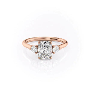 The Lia Set With A 1 Carat E. Cushion 14K Rose Gold Lab Diamond