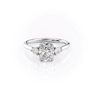 The Lia Set With A 3 Carat E. Cushion 18K White Gold Lab Diamond