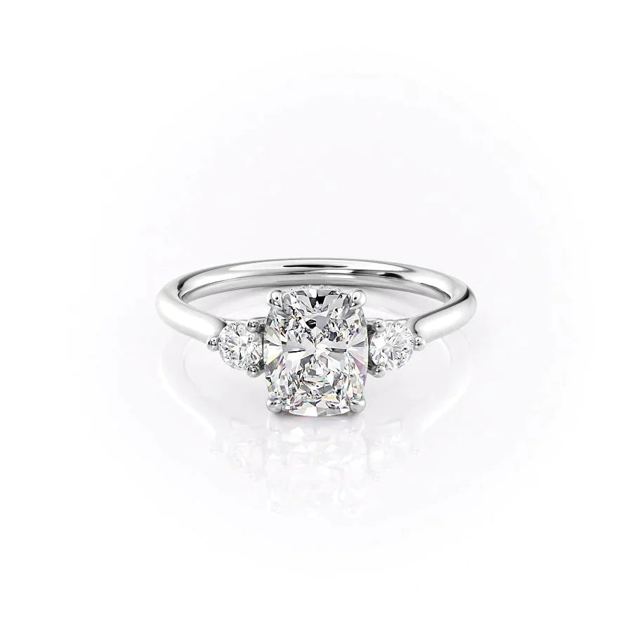 The Lia Set With A 1 Carat E. Cushion 14K White Gold Lab Diamond