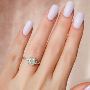 The Lia Set With A 1 Carat E. Cushion 14K White Gold Lab Diamond