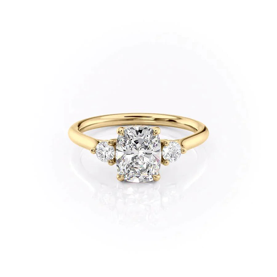 The Lia Set With A 3 Carat E. Cushion 14K Yellow Gold Lab Diamond