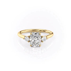 The Lia Set With A 1 Carat E. Cushion 18K Yellow Gold Lab Diamond
