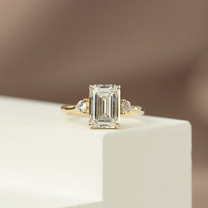 The Lia Set  With A 4.5 Carat Emerald 14K Yellow Gold Moissanite
