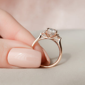 The Lia Set  With A 2.5 Carat Oval 14K Rose Gold Moissanite