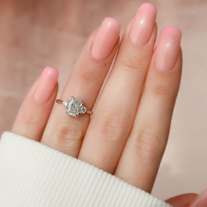 The Lia Set  With A 4.5 Carat Radiant 14K White Gold Moissanite