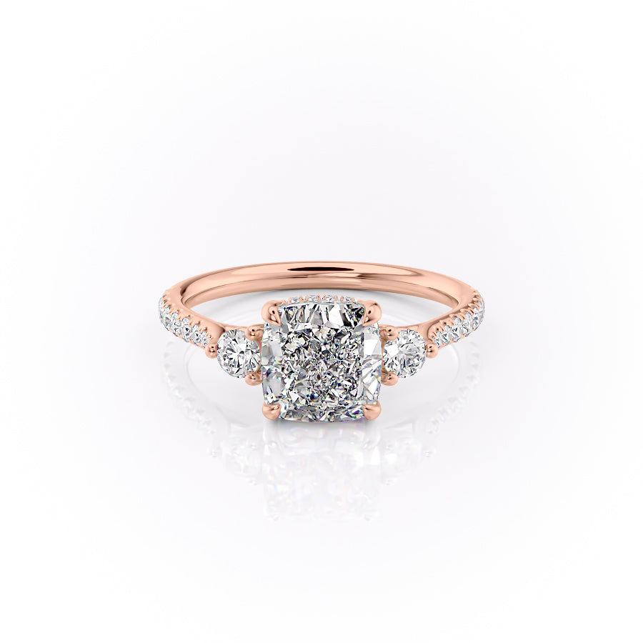 The Lia Set  With A 1.5 Carat Cushion 14K Rose Gold Moissanite