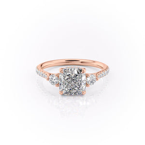 The Lia Set  With A 4 Carat Cushion 14K Rose Gold Moissanite