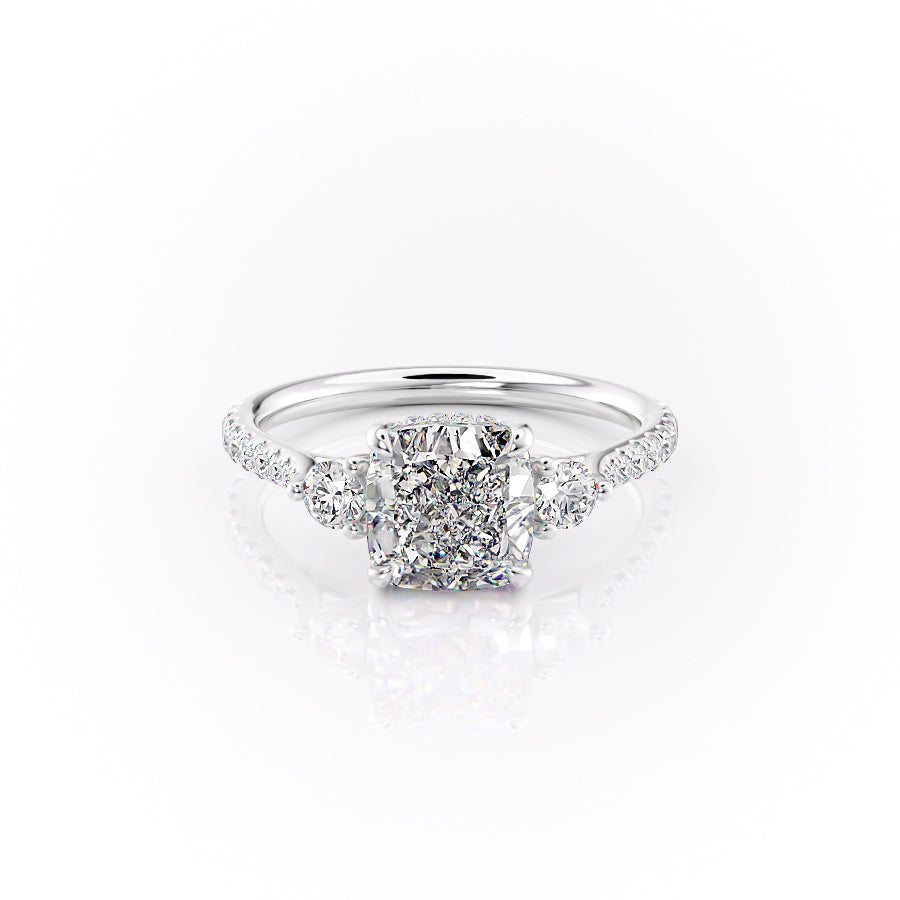 The Lia Set  With A 4 Carat Cushion 14K White Gold Moissanite
