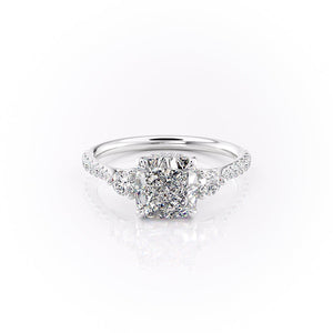 The Lia Set  With A 2 Carat Cushion 14K White Gold Moissanite